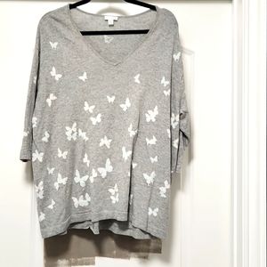 J.Jill gray 1x gray sweater with butterflies